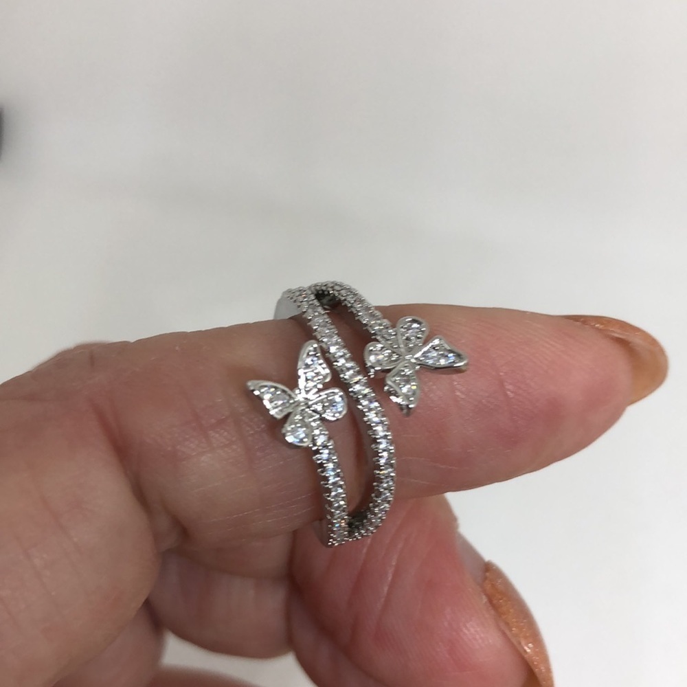 925 Sterling Silver and Zircon Double Butterfly Ring Size 7 - Picture 9 of 12